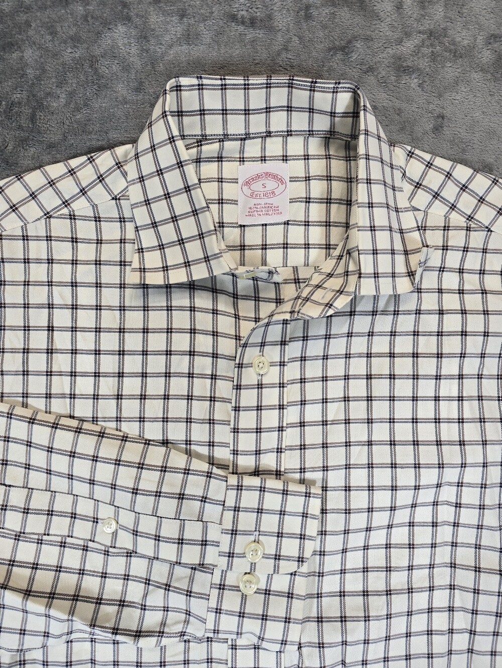 Brooks Brothers Non Iron Off White Plaid Checked Dress Shirt Size Small Supima